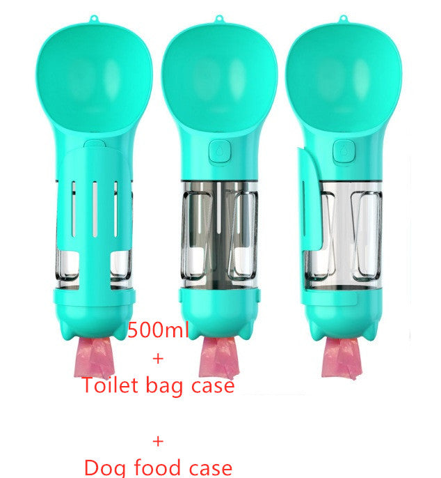Portable Dog Water Bottle with Feeder Bowl & Waste Bag Holder