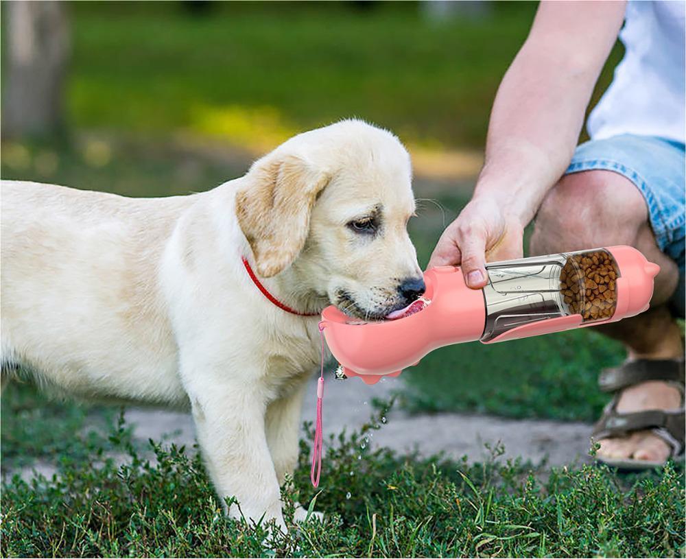 Portable Dog Water Bottle with Feeder Bowl & Waste Bag Holder