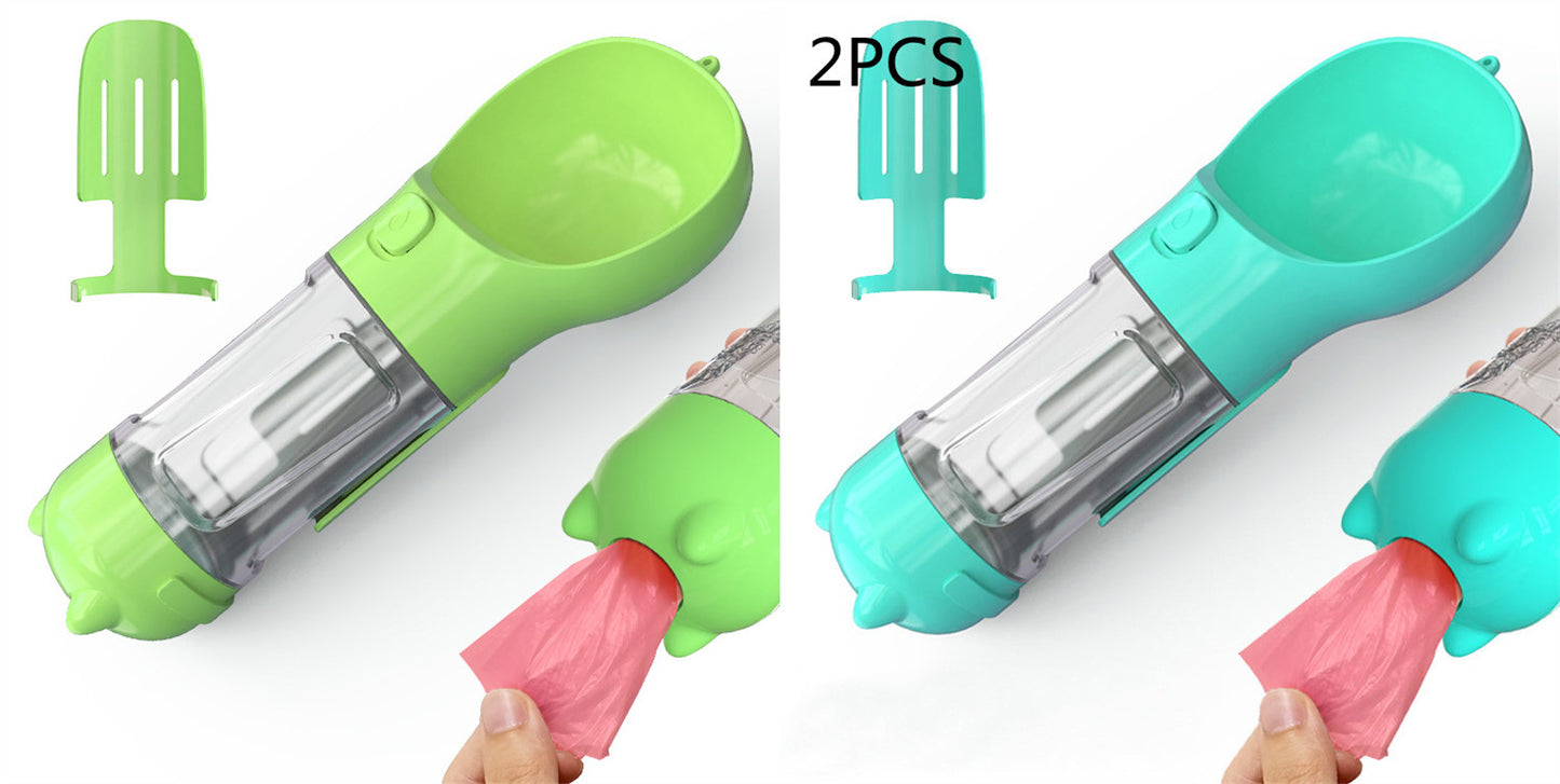 Portable Dog Water Bottle with Feeder Bowl & Waste Bag Holder