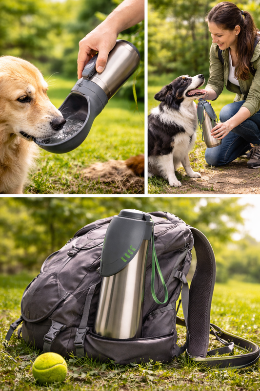 👉 Portable Dog Water Bottle – Built-in Bowl, Leak-Proof & Travel Friendly