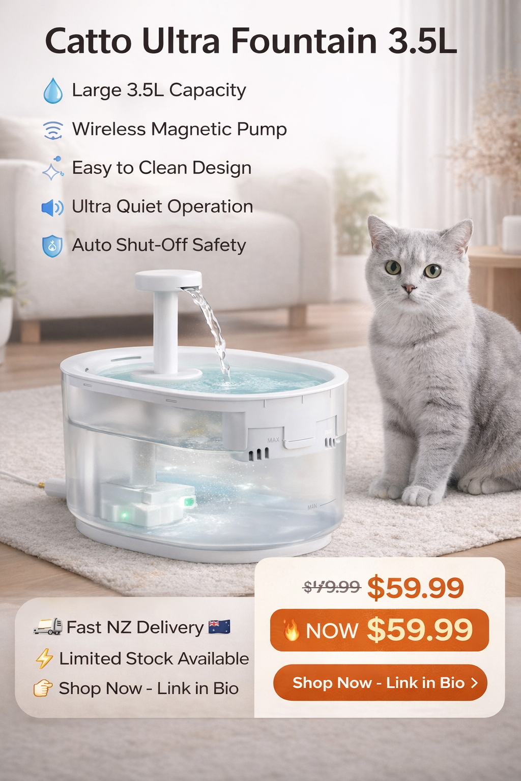 🐾 Catto Ultra Fountain 3.5L – Smart Hydration for Pets