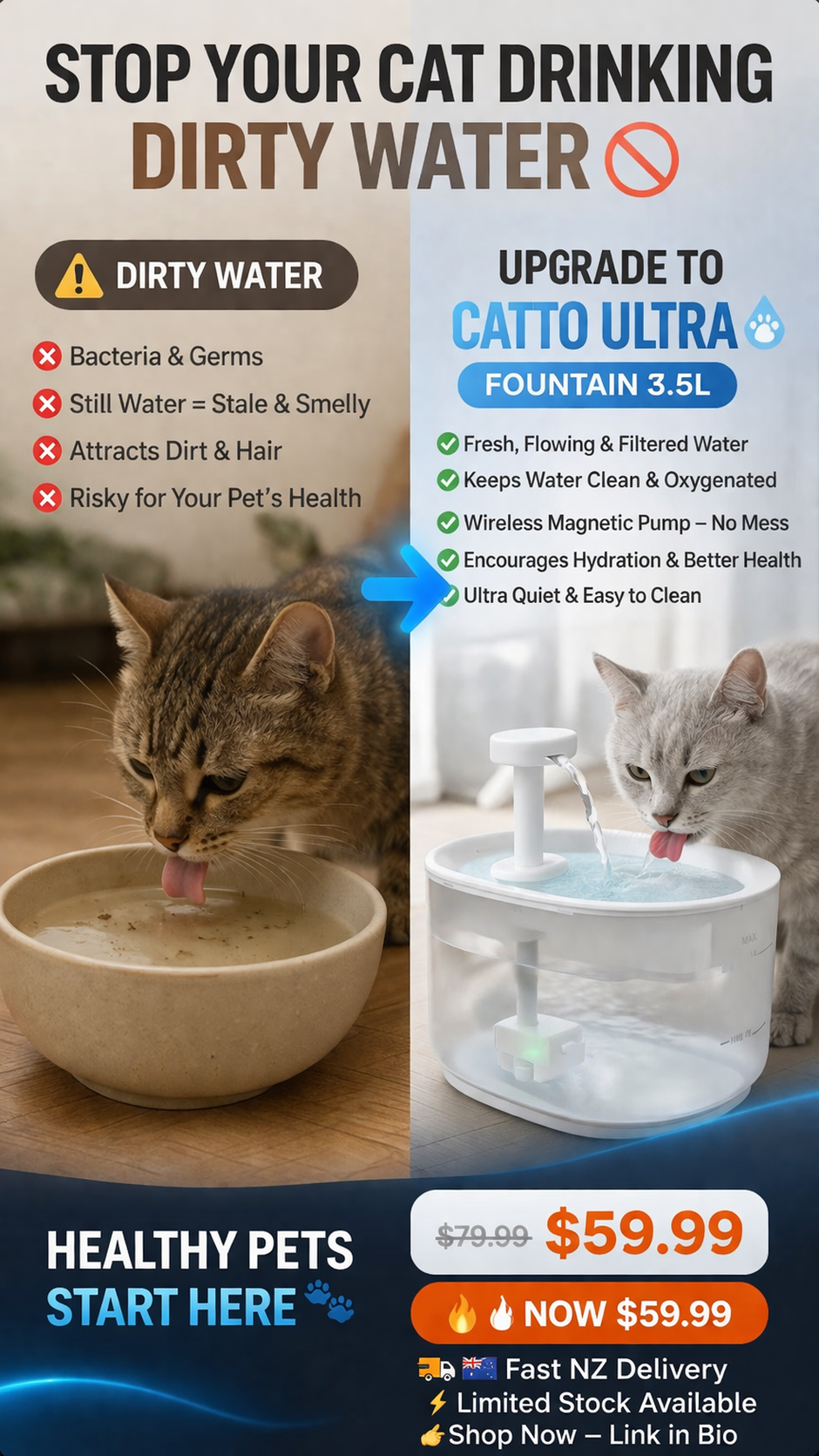 🐾 Catto Ultra Fountain 3.5L – Smart Hydration for Pets